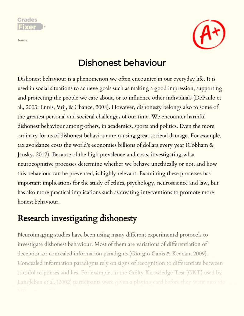 Dishonest Behaviour  essay
