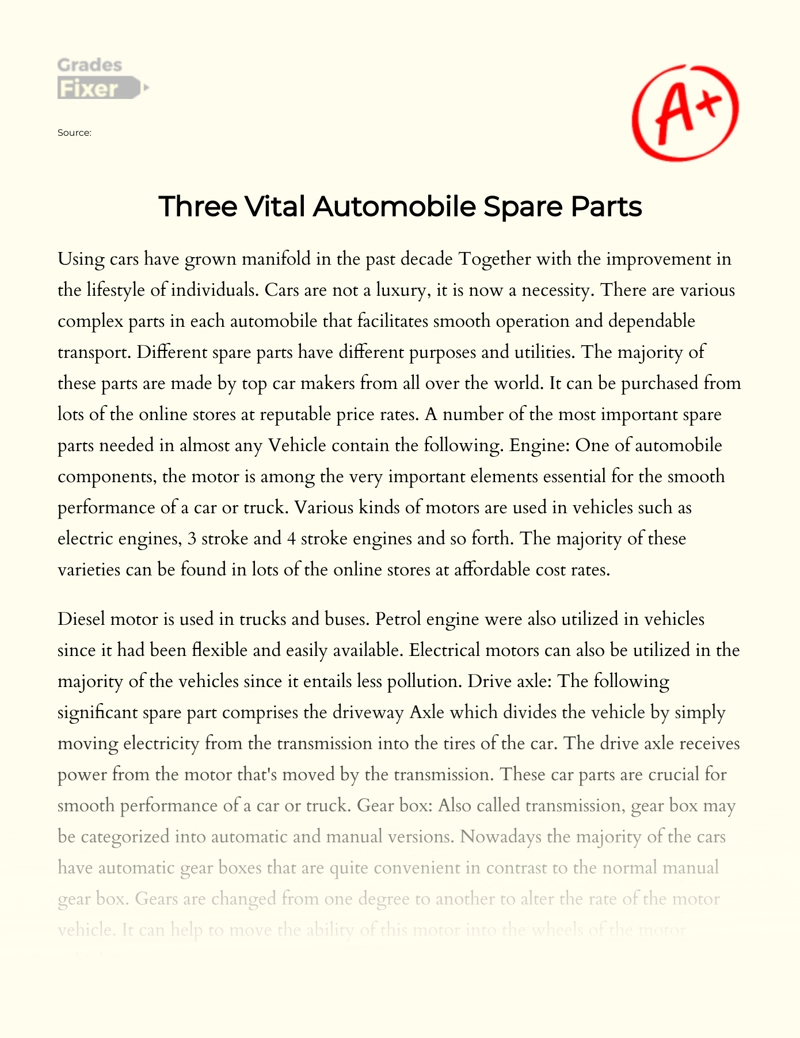 Overview of Vital Automobile Spare Parts and Car Tuning and Its Advantages Essay