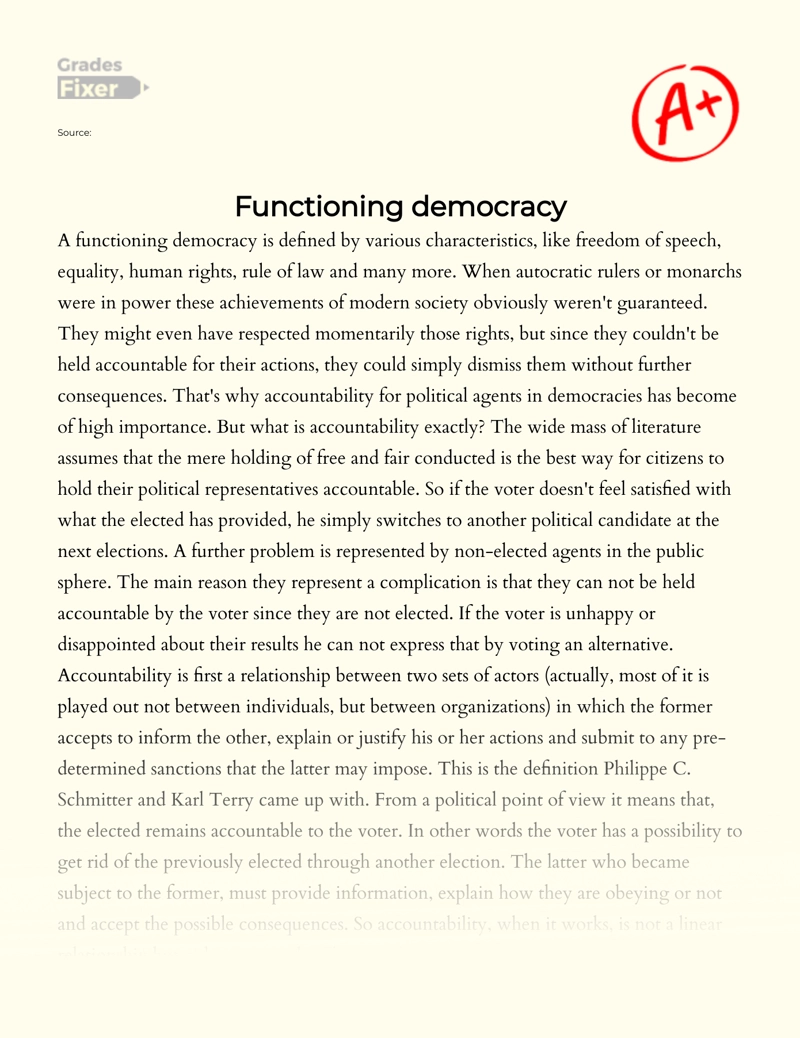 What is Functioning Democracy and Its Specification essay