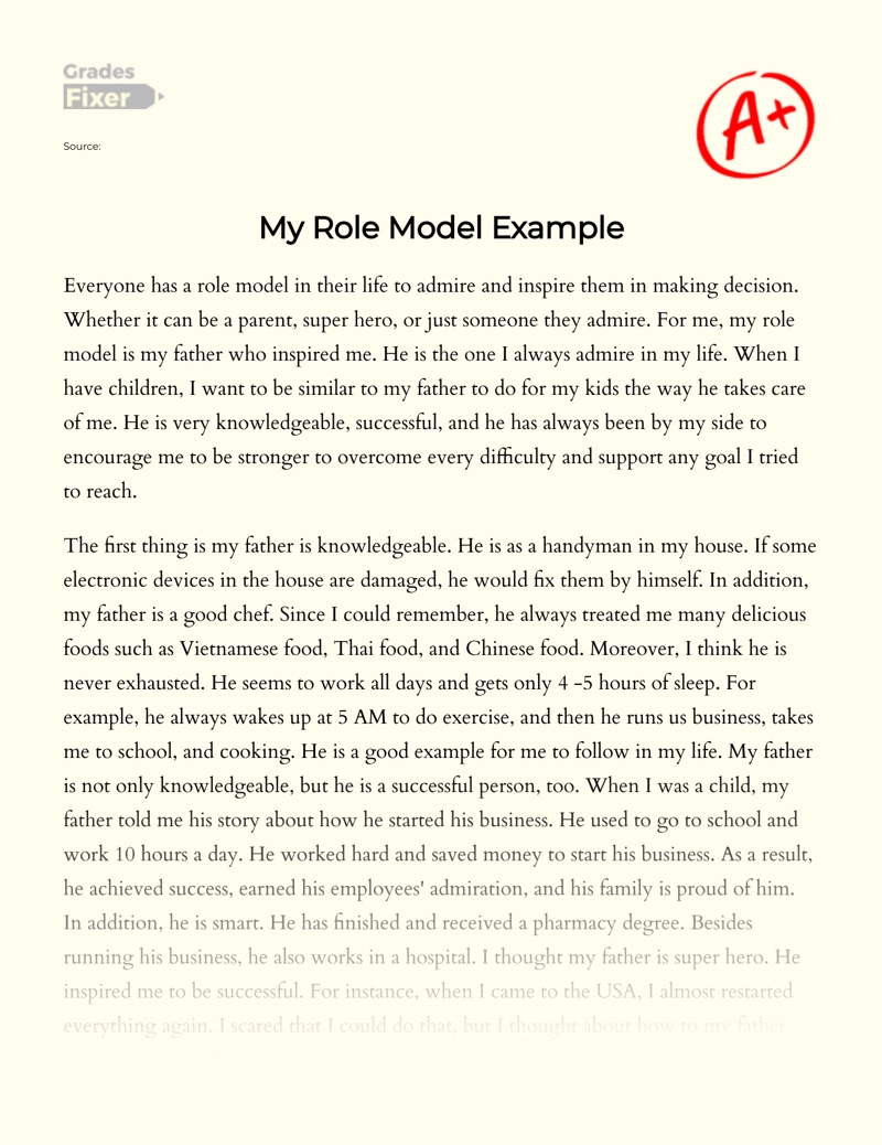 Role Model: Father as the Most Influential Person in My Life: [Essay  Example], 597 words GradesFixer