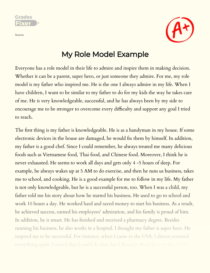 My Role Model Example Essay Example 597 Words Gradesfixer