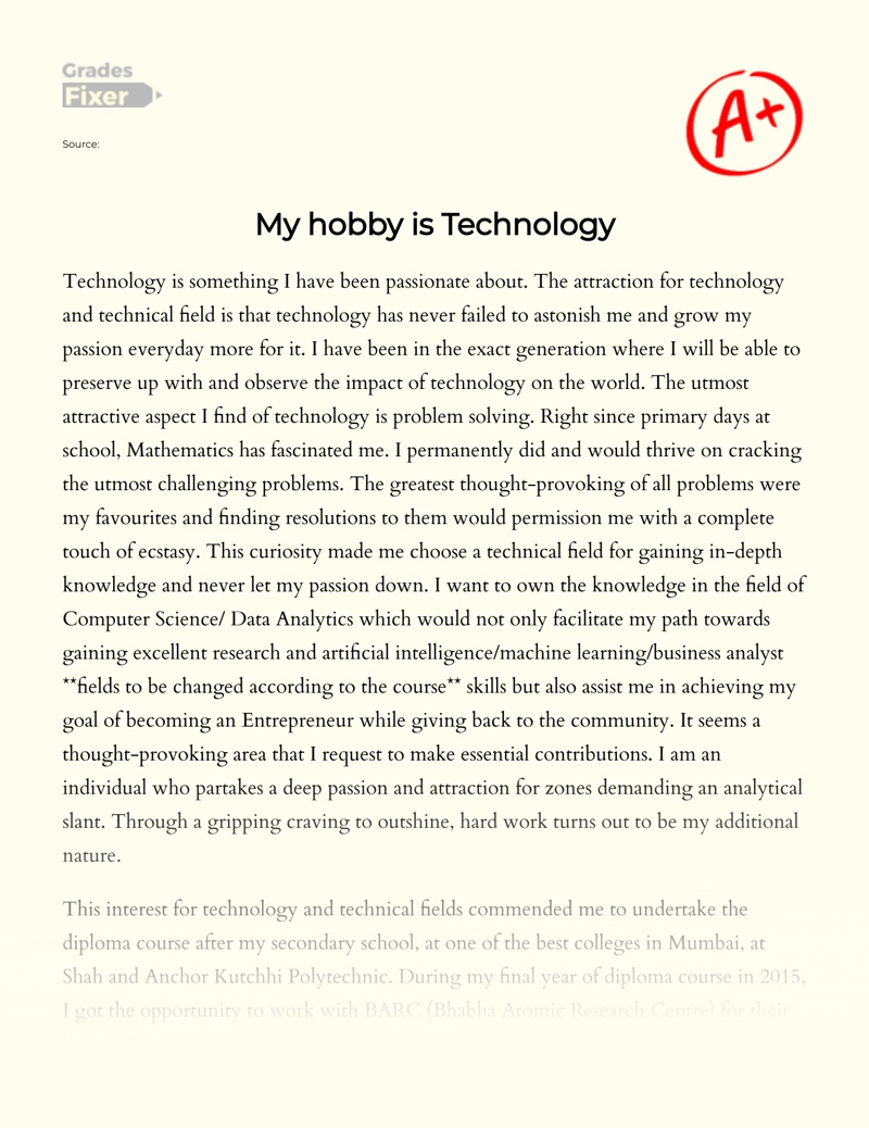 My Hobby is Technology essay