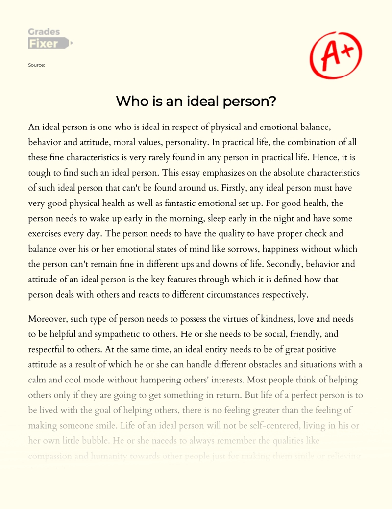 Discussion on The Question of Who is an Ideal Person essay