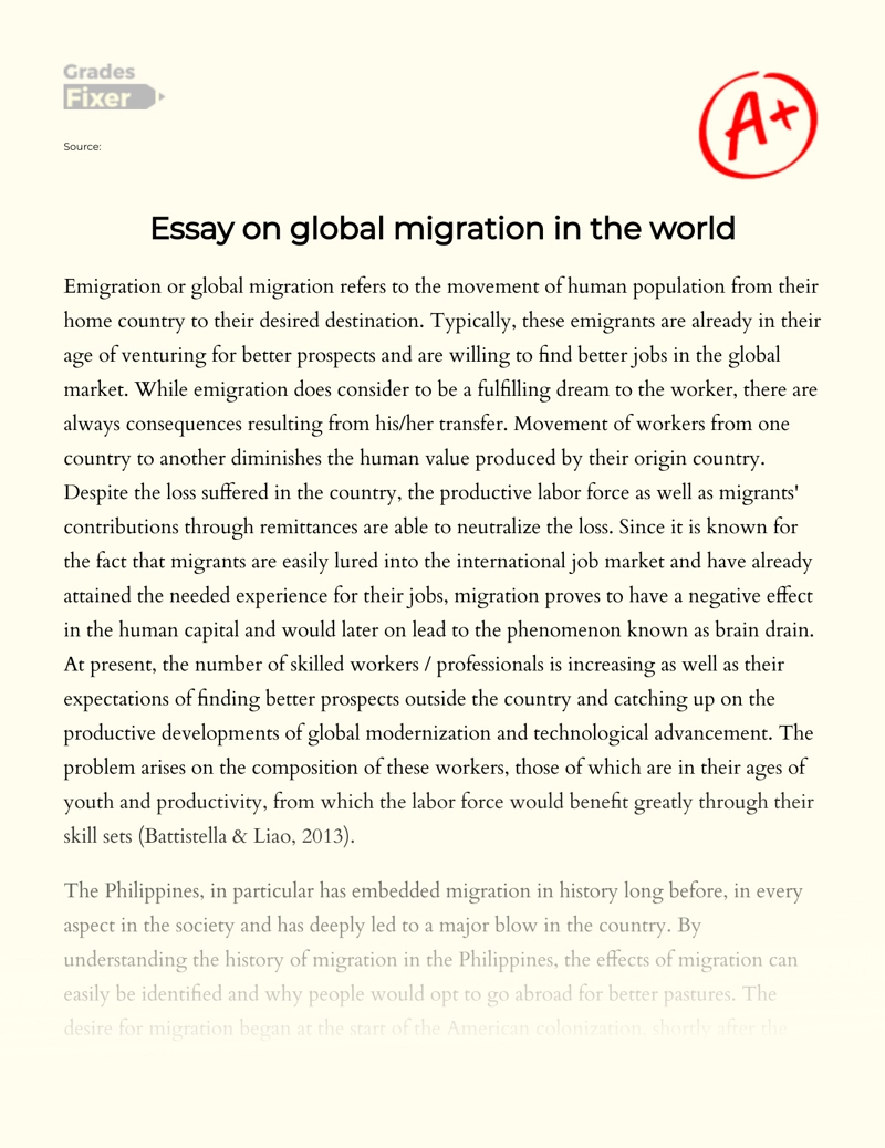 Essay on Global Migration in The World essay