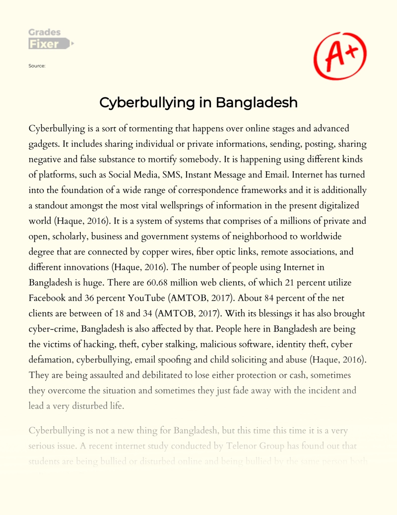 A Very Serious Issue of Cyberbullying in Bangladesh Essay