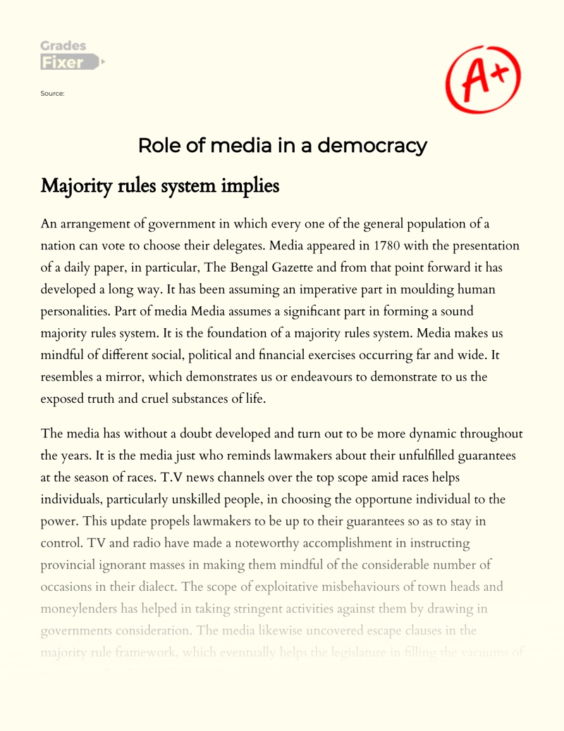 Role of Media in a Democracy Essay