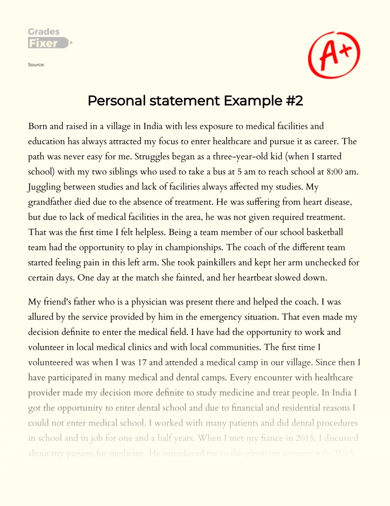 Personal Statement Example #2 essay