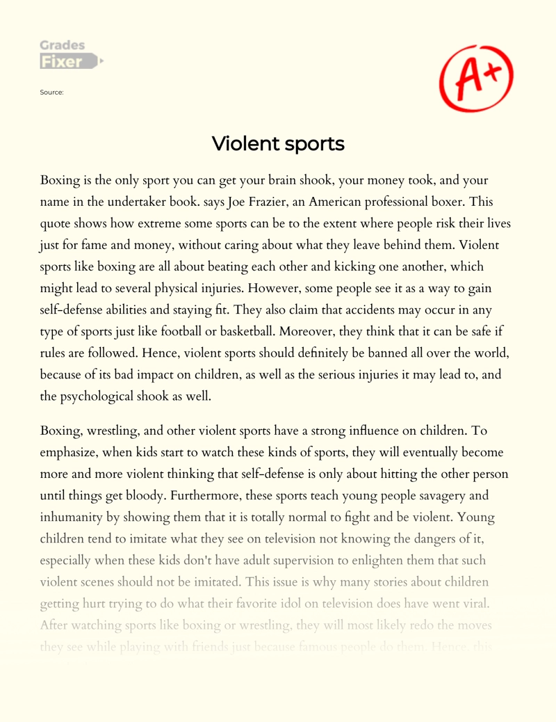 Violent Sports and Its Negative Effects Essay