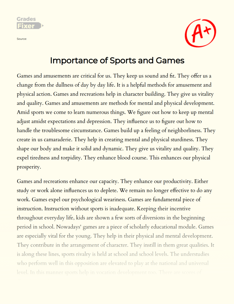 Importance of Sports and Games Essay