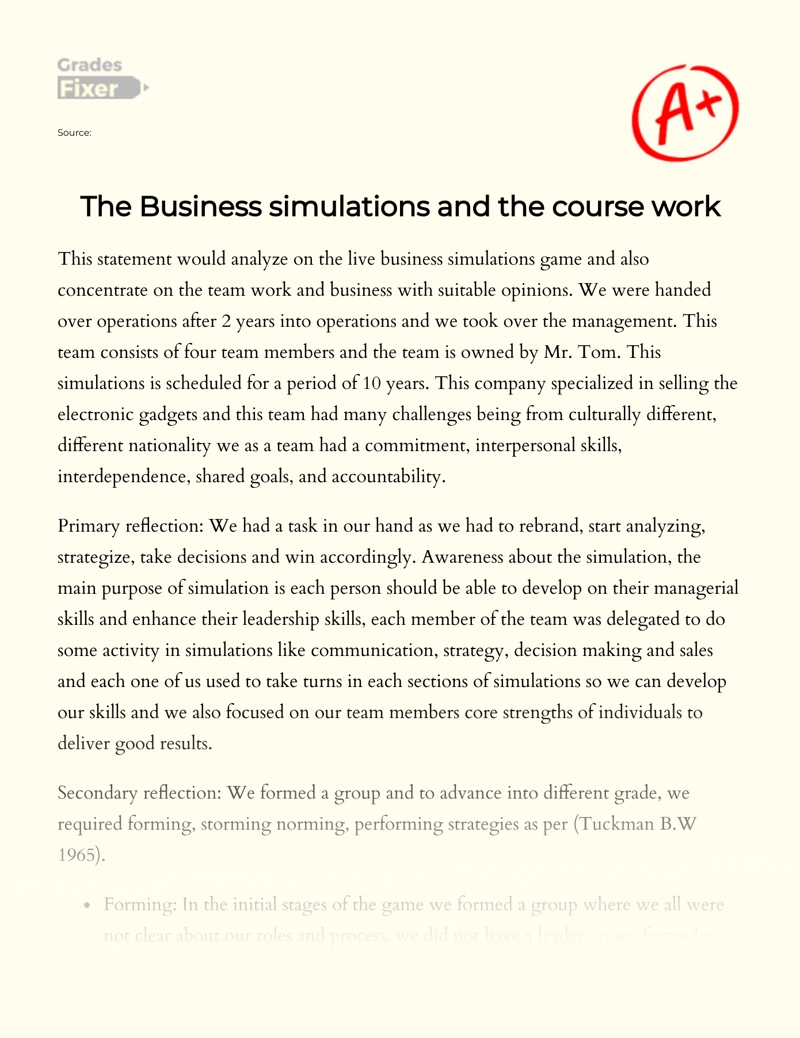 The Business Simulations and The Course Work essay