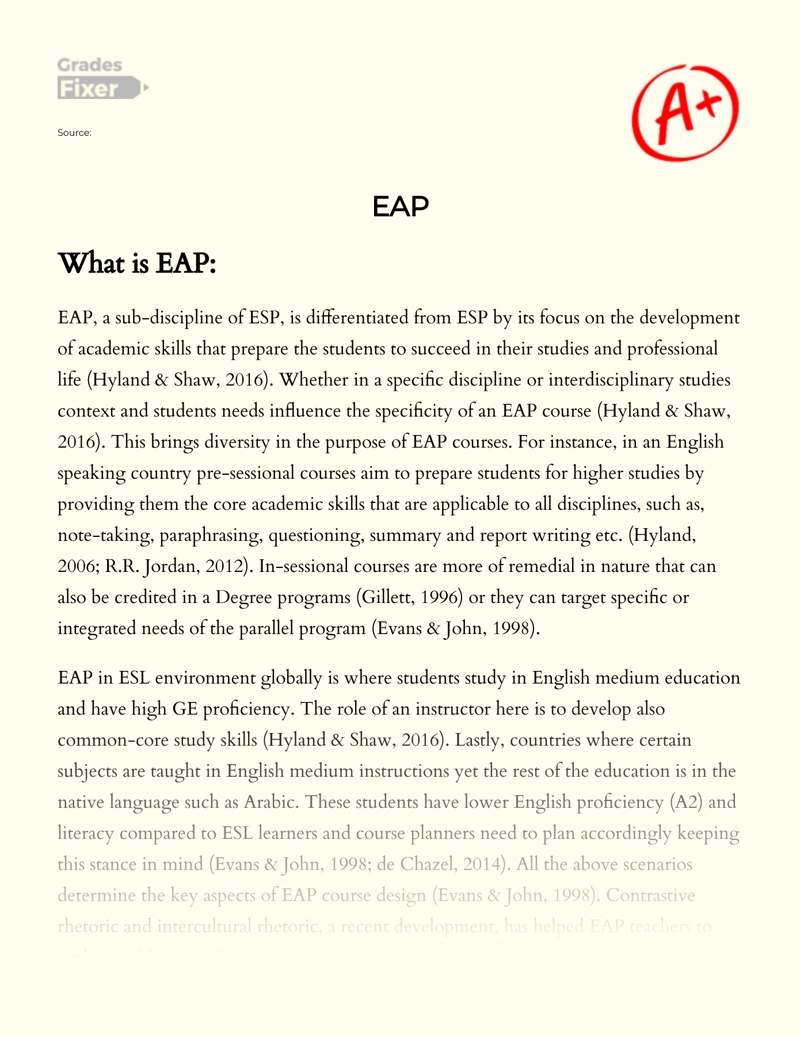 What is English for Academic Purposes (eap); Egap (english for General Academic Purposes) and Esap (english for Specific Academic Purposes) Controversy Essay
