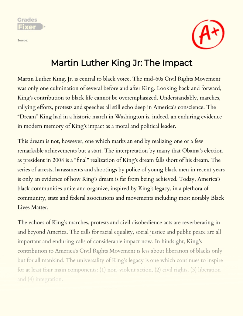 martin luther king jr impact on society essay
