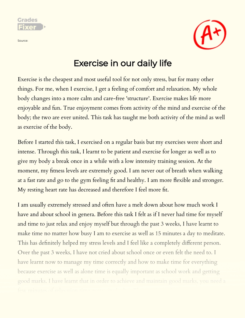 What Do You Feel after Exercise: My Experience Essay