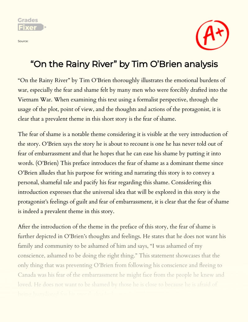 "On The Rainy River" by Tim O’brien Analysis essay