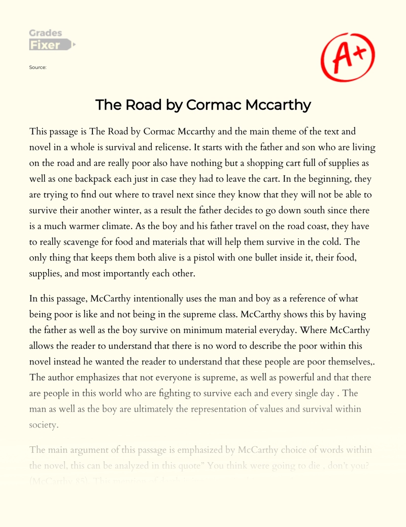 "The Road" by Cormac Mccarthy Essay