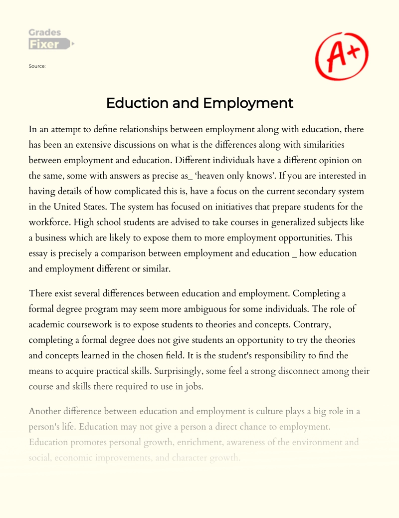 Eduction and Employment essay