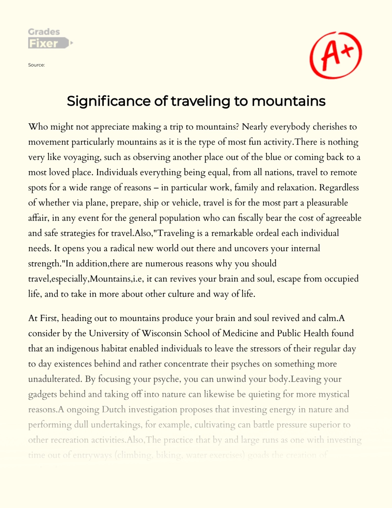 Significance of Traveling to Mountains Essay