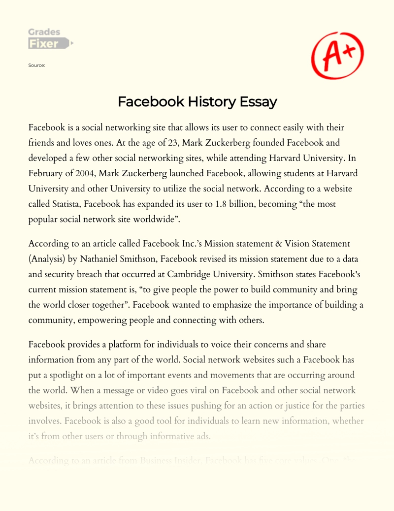 Facebook: How a College Experiment Changed The World essay
