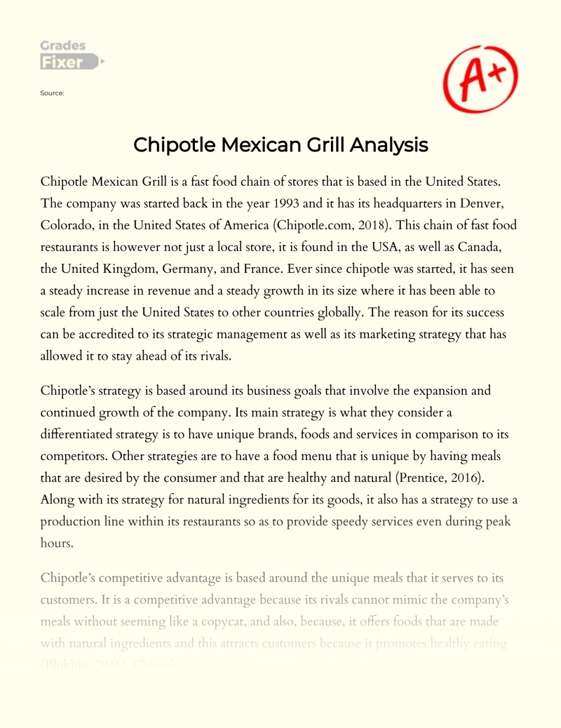 Chipotle Mexican Grill Analysis Essay