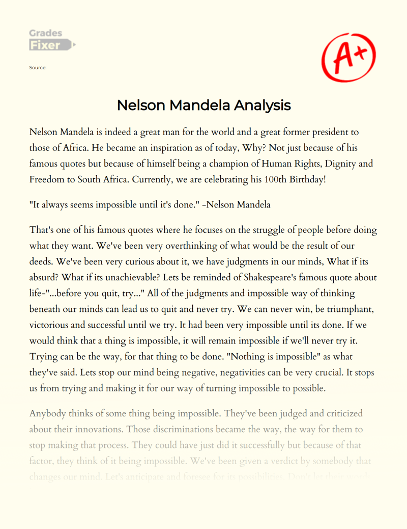 Nelson Mandela Analysis Essay