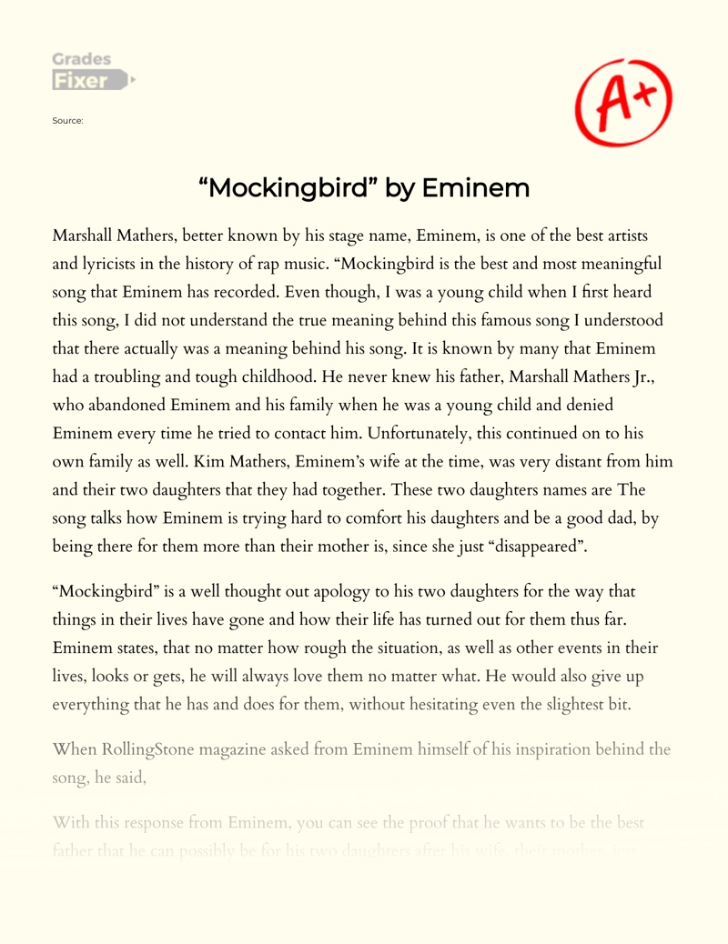 Review of The Song "Mockingbird" by Eminem Essay