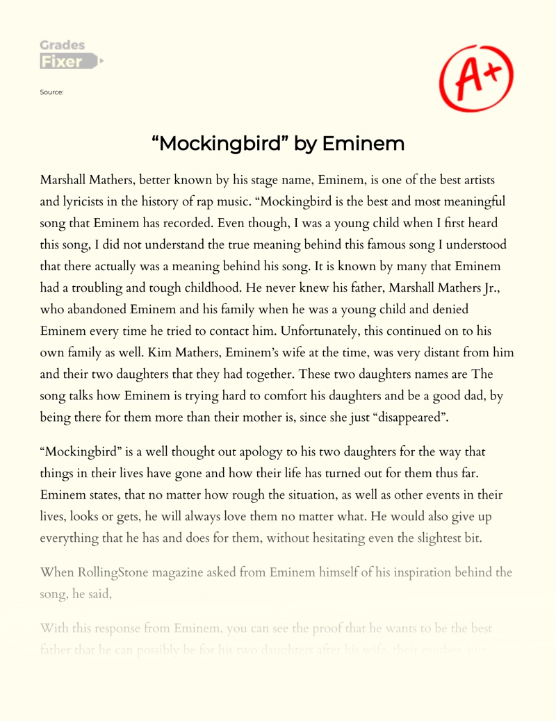 Review of the Song Mockingbird by Eminem: [Essay Example], 1694 words  GradesFixer