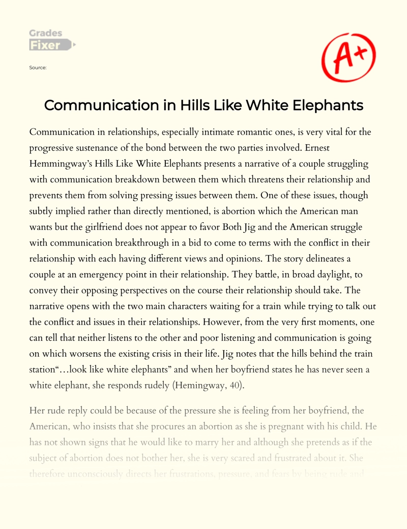 Communication in Hills Like White Elephants Essay