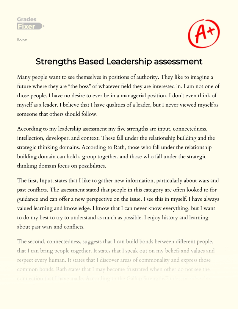 Strengths Based Leadership Assessment Essay