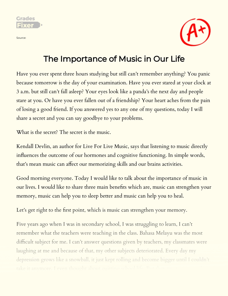 The Importance of Music in Our Life Essay