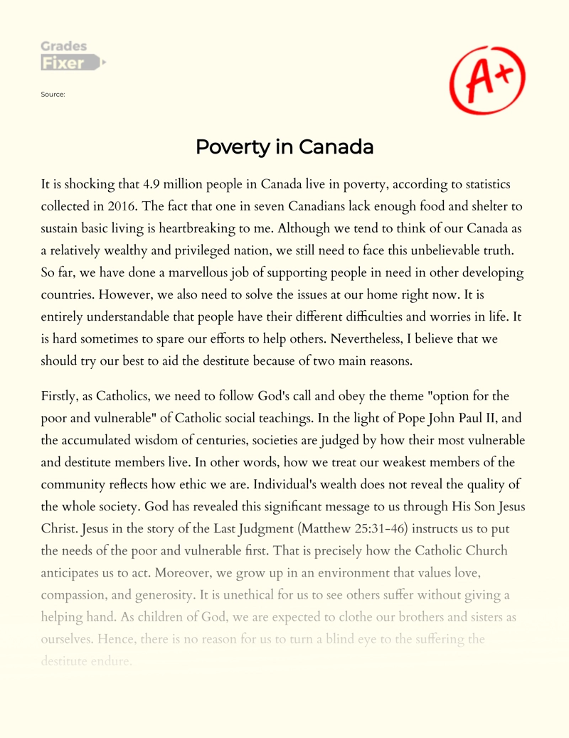 Three Means to Solve Poverty Crisis in Canada Essay
