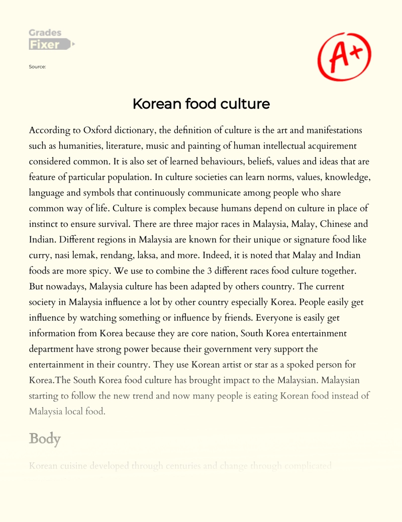 Korean Food Culture Essay