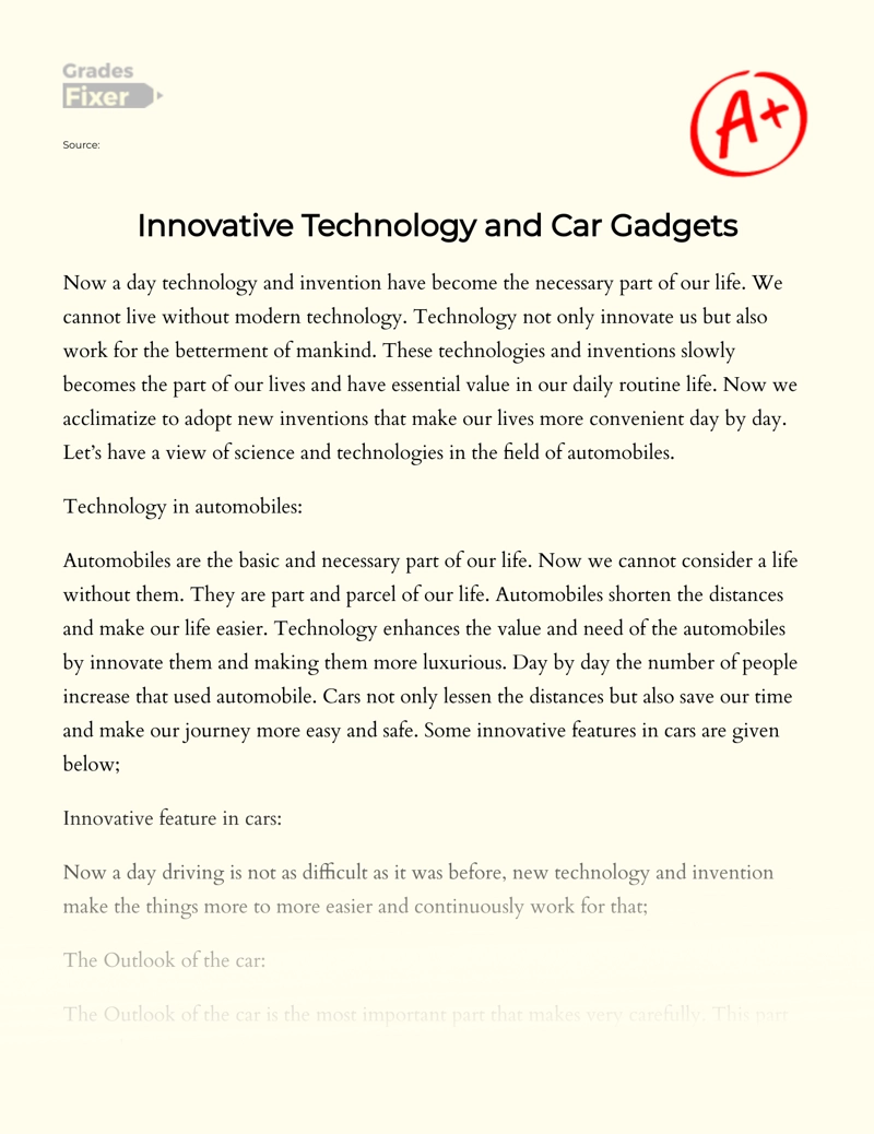 Innovative Technology and Car Gadgets Essay