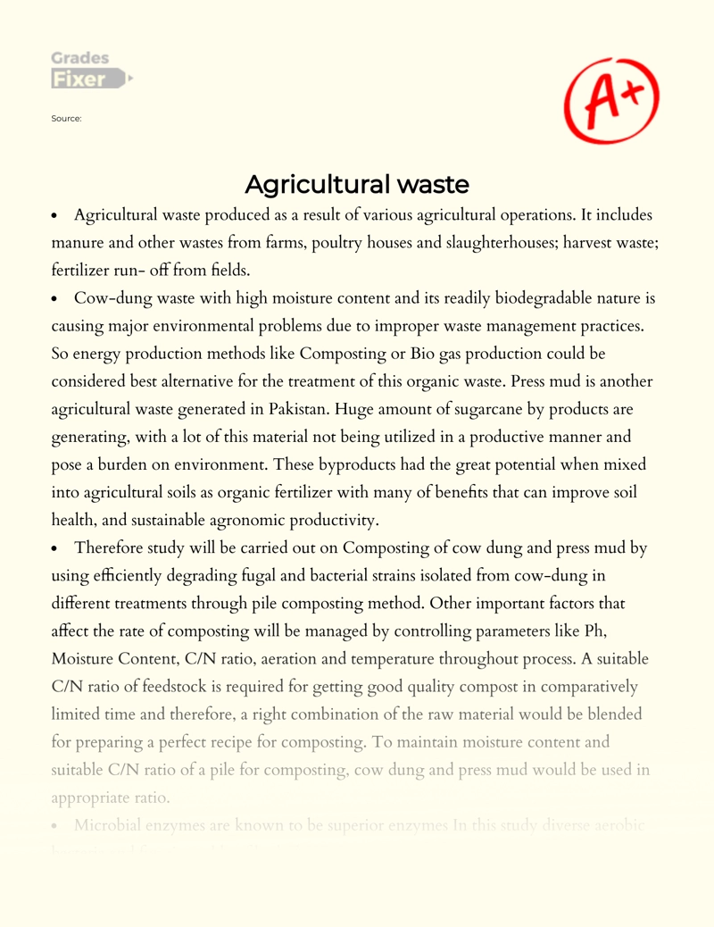 Agricultural Waste Essay