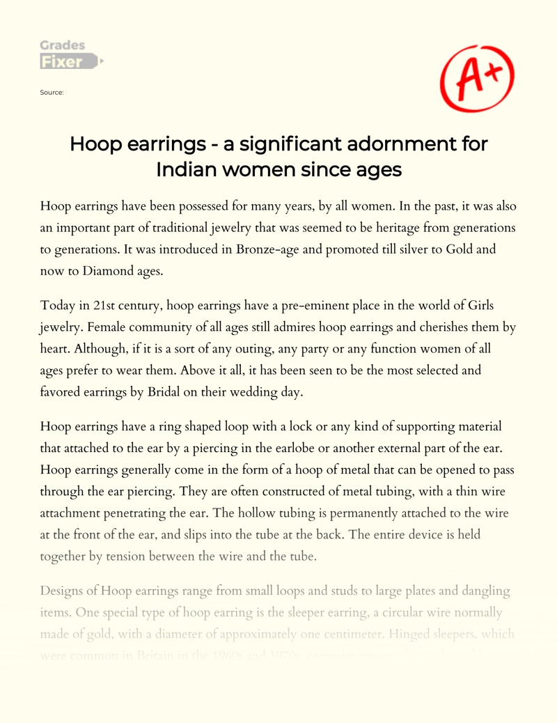 Hoop Earrings - a Significant Adornment for Indian Women since Ages Essay