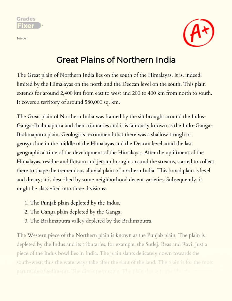 Great Plains of Northern India  Essay