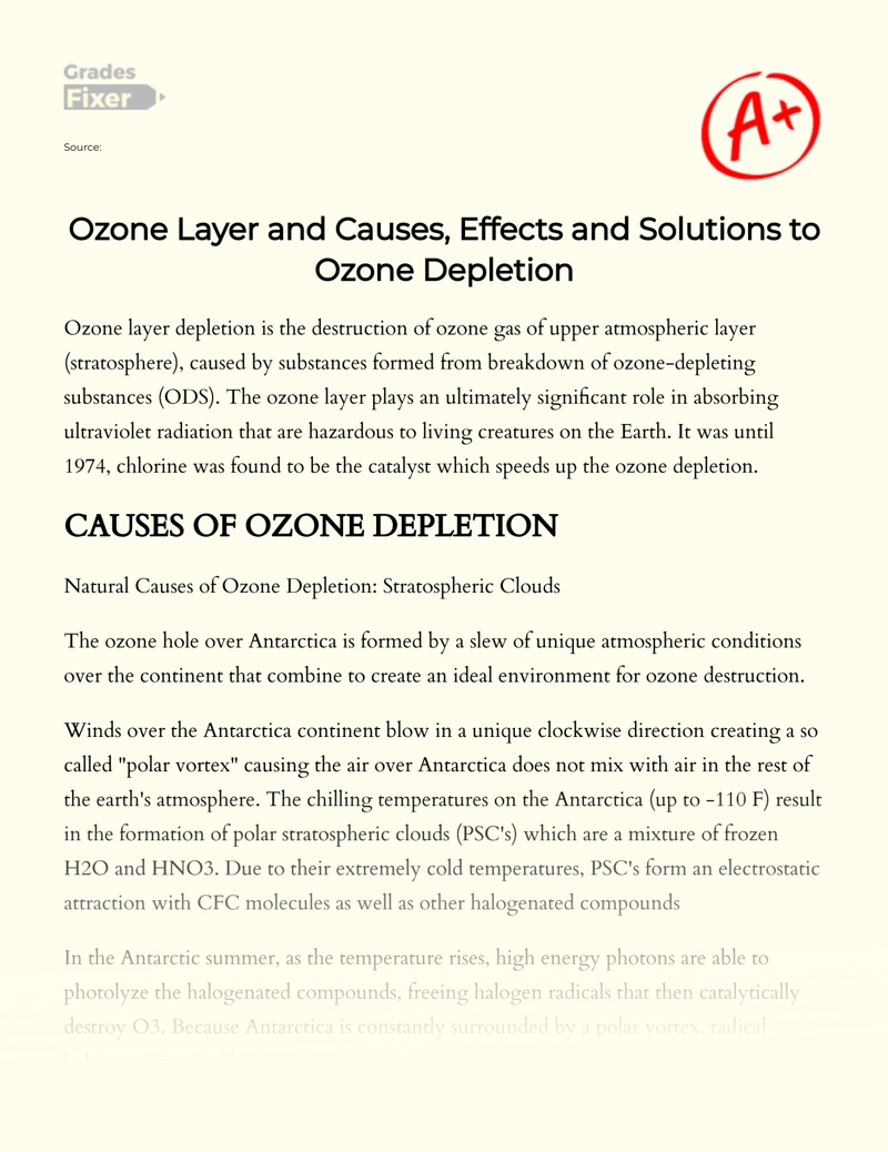 Ozone Layer and Causes, Effects and Solutions to Ozone Depletion Essay
