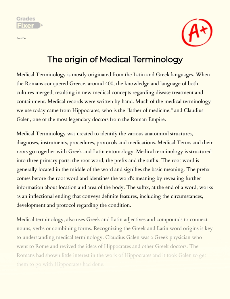 The Origin of Medical Terminology Essay