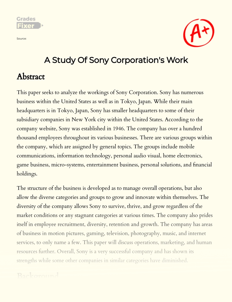 A Study of Sony Corporation's Work essay