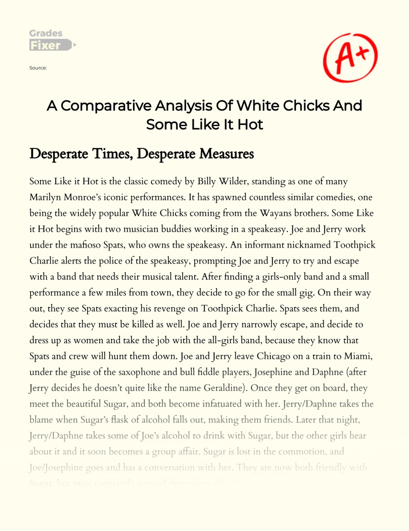 A Comparative Analysis of White Chicks and Some Like It Hot Essay