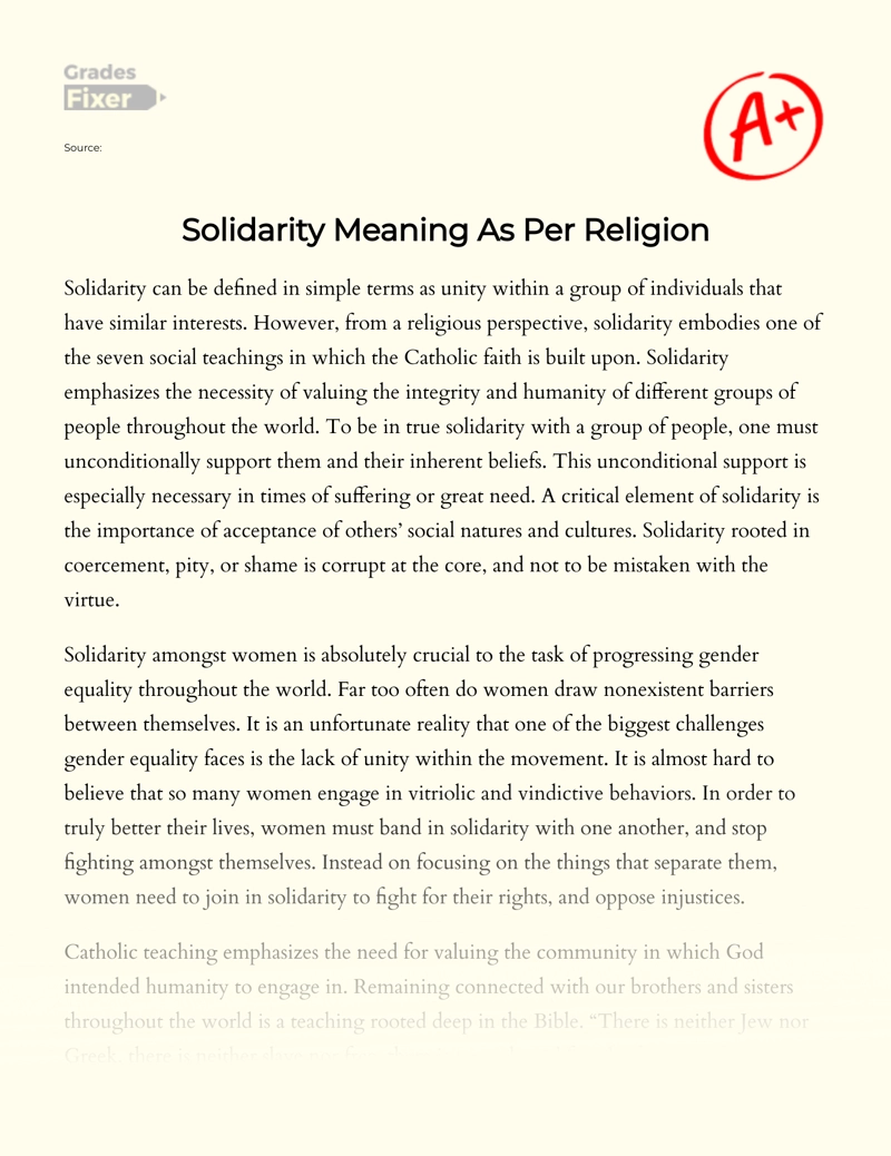 Solidarity Meaning as Per Religion essay