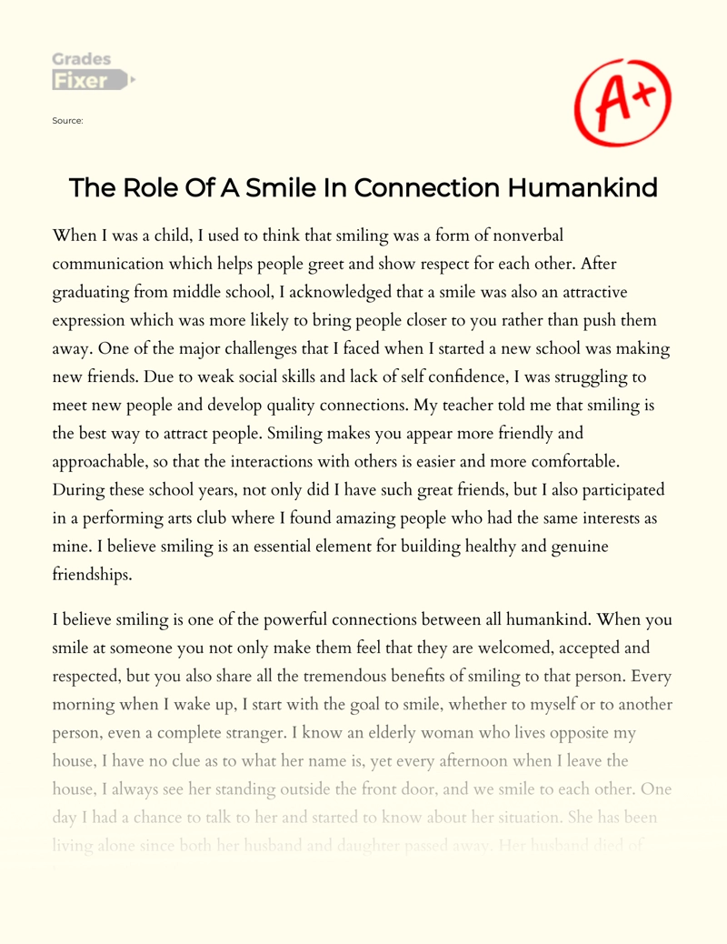 The Role of a Smile in Connection Humankind Essay