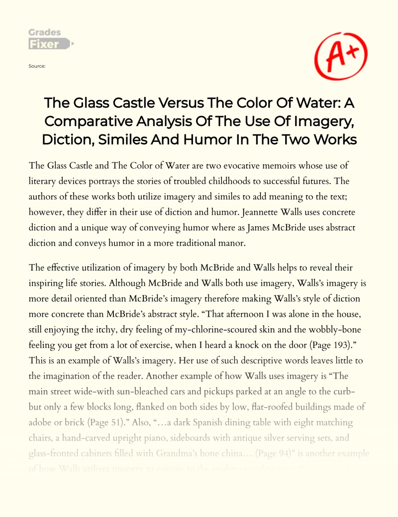 Imagery and Humor in "The Glass Castle" and "The Color of Water" Essay