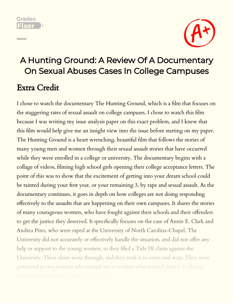 A Hunting Ground: a Review of a Documentary on Sexual Abuses Cases in College Campuses essay