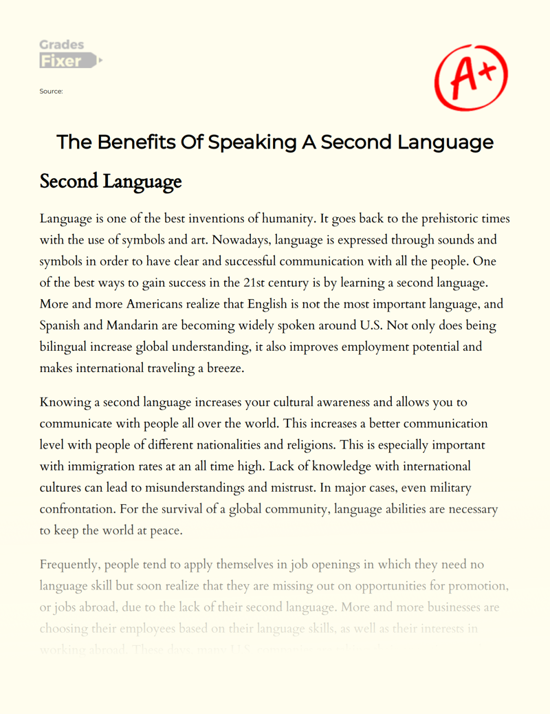 The Benefits of Speaking a Second Language  Essay