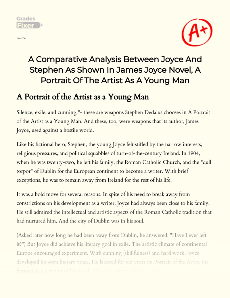 A Comparative Analysis Between Joyce and Stephen as Shown in James Joyce Novel, a Portrait of The Artist as a Young Man Essay