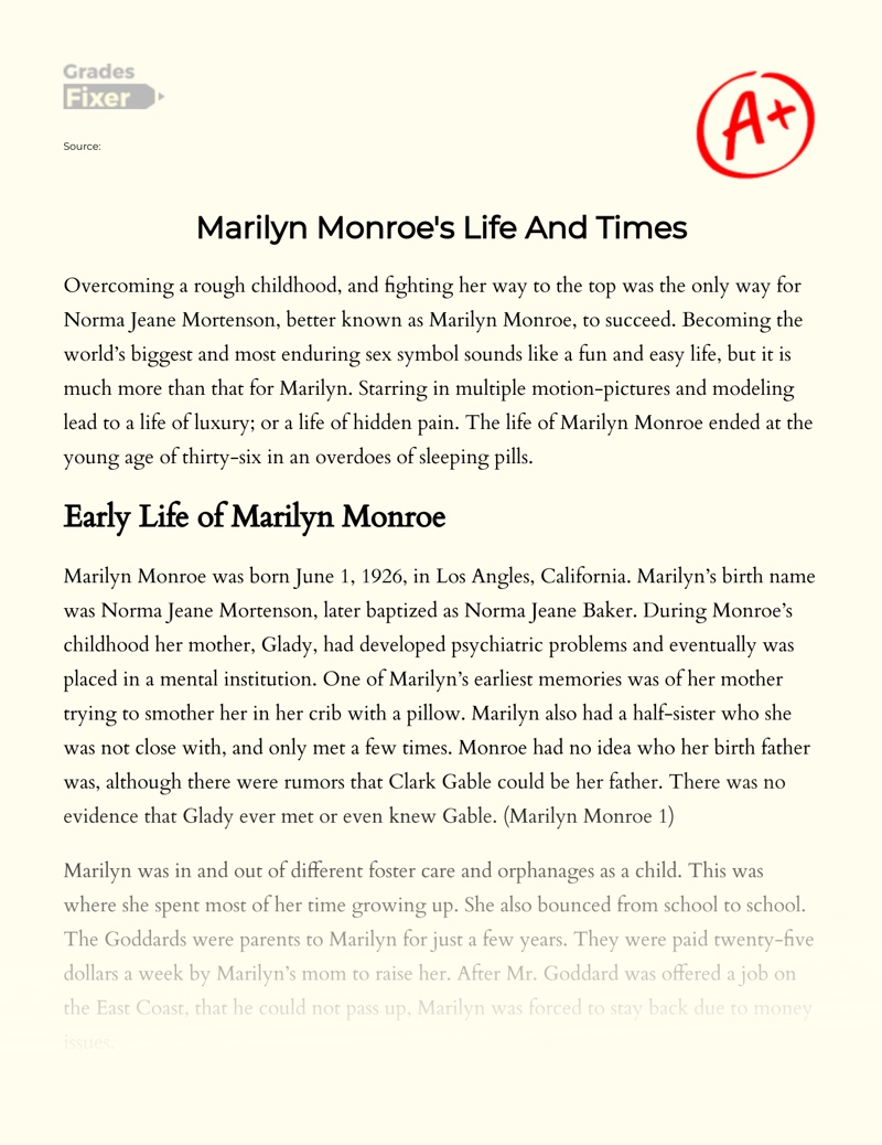 Marilyn Monroe's Life and Times essay