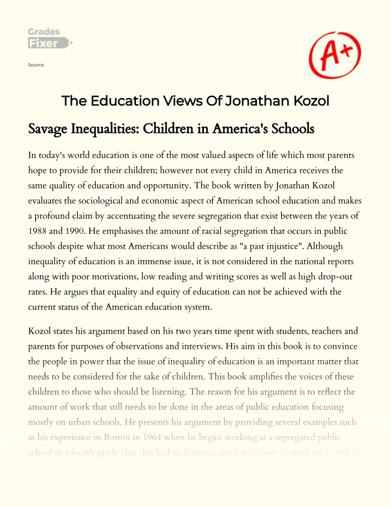 The Education Views of Jonathan Kozol essay