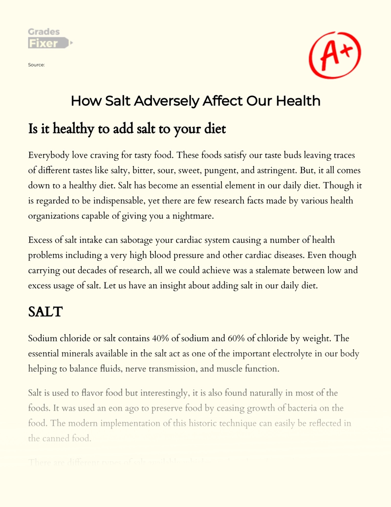 How Salt Adversely Affect Our Health Essay