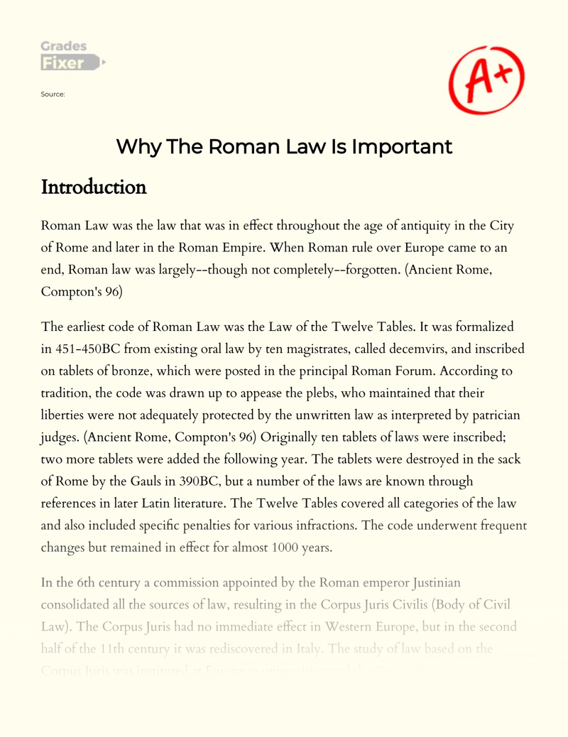 Why The Roman Law is Important Essay