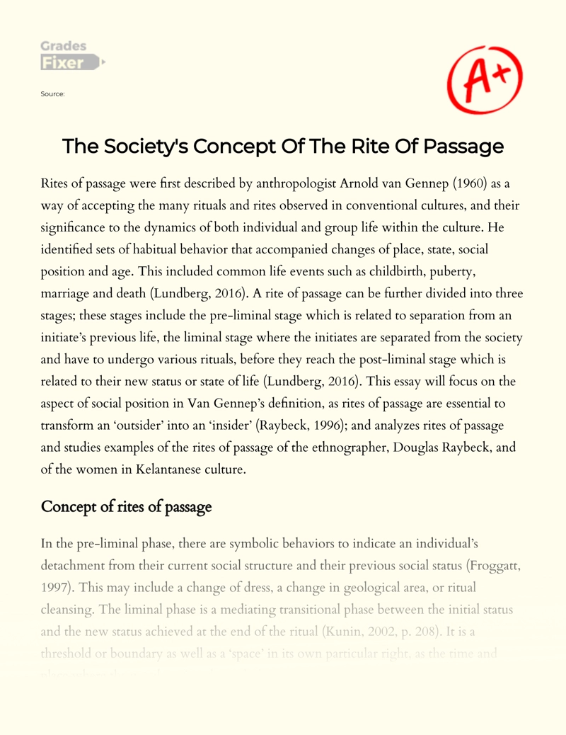 The Society's Concept of The Rite of Passage essay